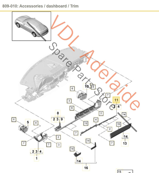 Porsche Panamera Turismo 971 2017-2020 Dashboard Trim Insert Chrome Galvano Silver