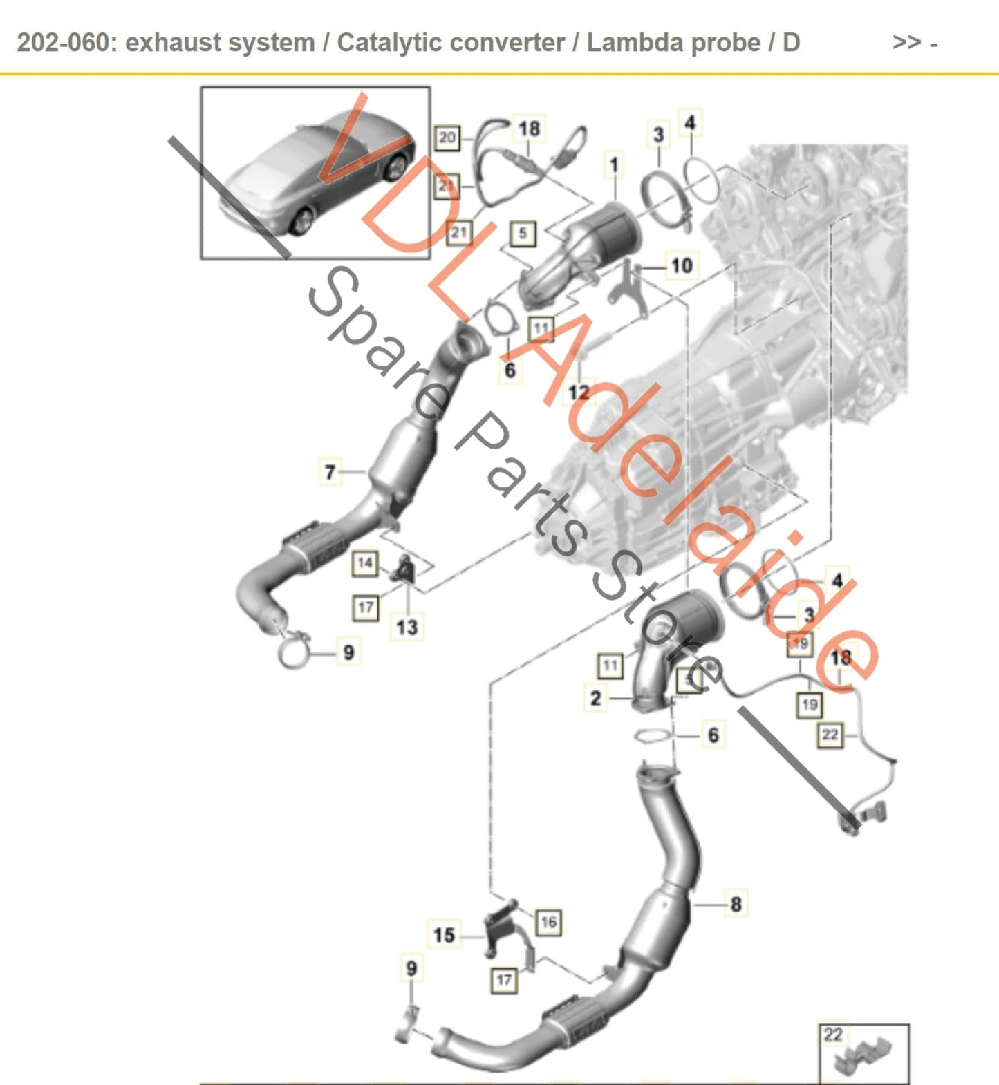 Porsche Panamera 2.9L V6 Left Catalytic Converter 971254400G