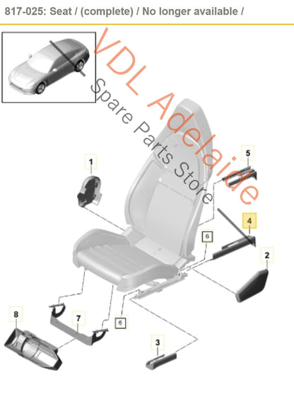 Porsche Panamera 971 Cover for Seat Guide Rail Right Rear Outer 971881480A