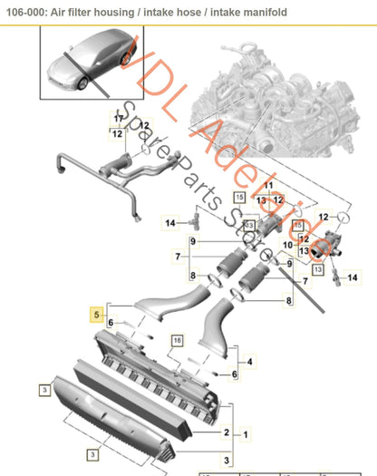 Porsche Panamera 971 Right Air Filter Intake Hose Pipe 971129533