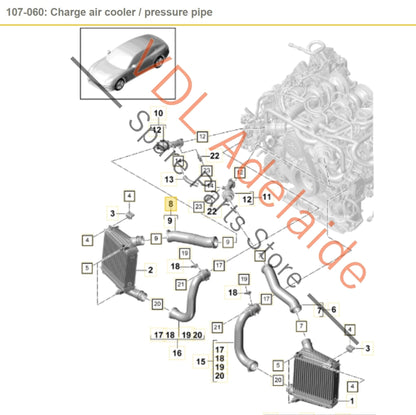 Porsche Panamera 971 Charge Air Cooler Pipe Hose Right Upper 971145708AB