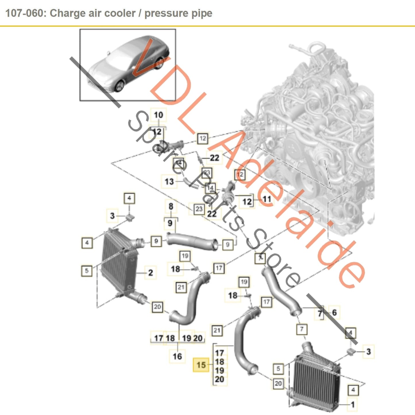 Porsche Panamera 971 Charge Air Cooler Pipe Hose Left Lower 971145709AA