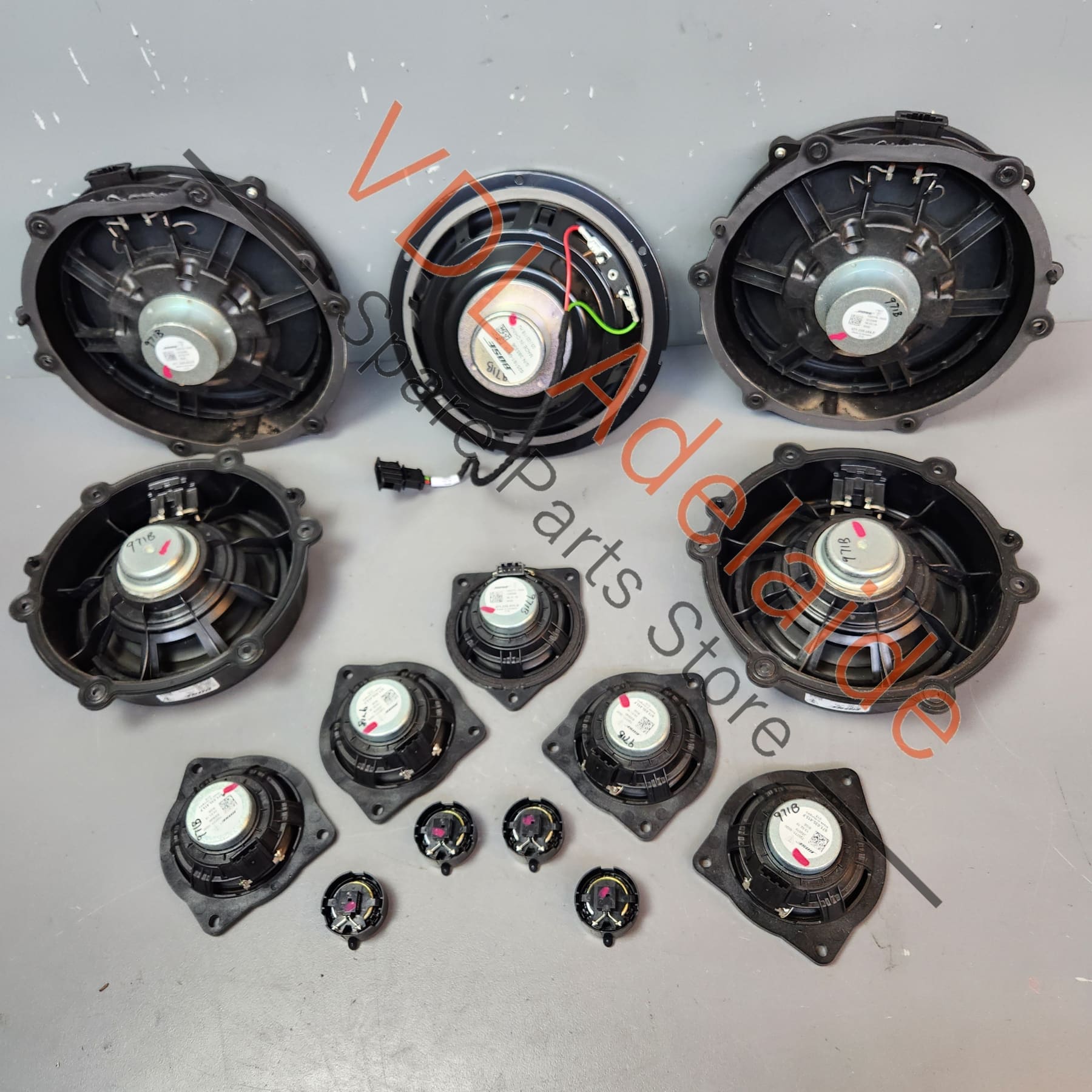 Porsche Panamera Complete Set of Bose Sound System Speakers Woofer Tweeter Mid Range 971035481D 971035453D 971035411A 971035411A 971035454E 971035415F 