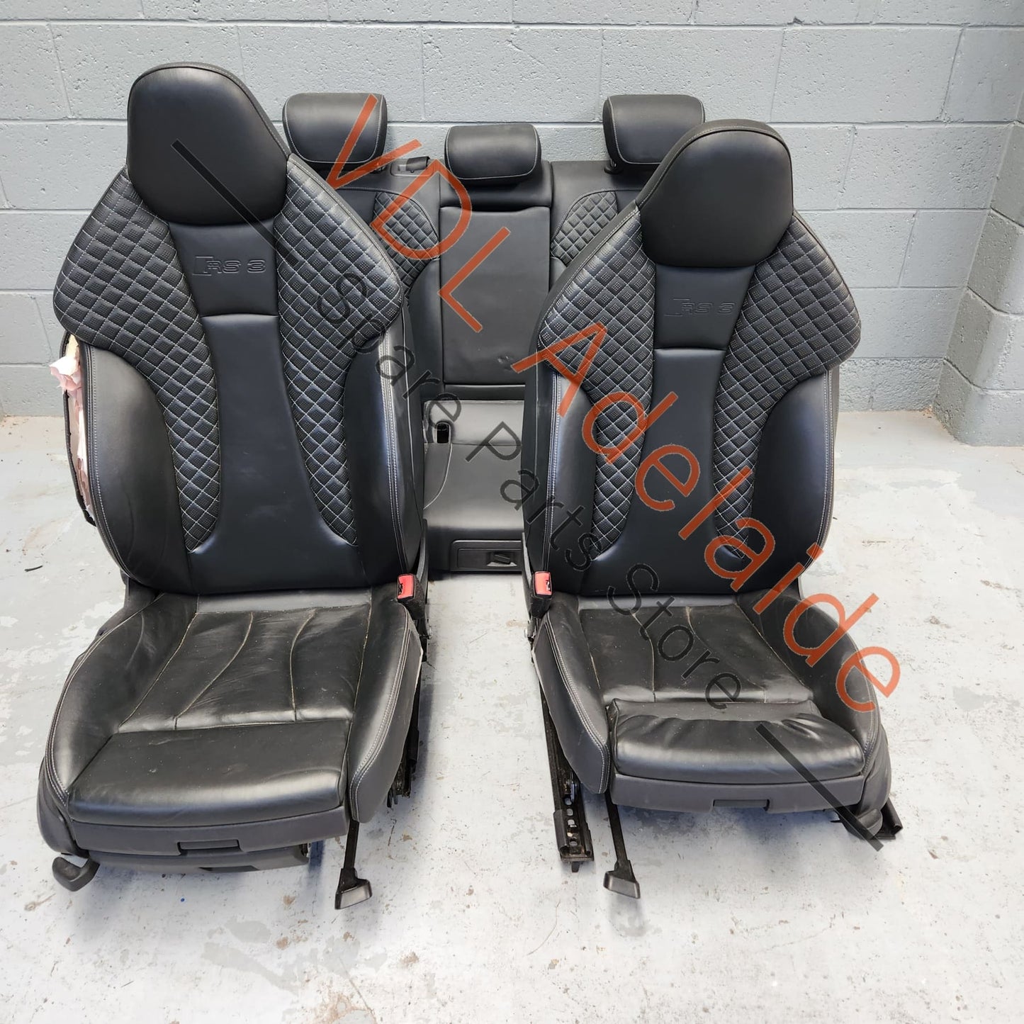 Audi RS3 8V Set of Diamond Stitch Seats Front & Back Black Leather ***CONDITION POOR***