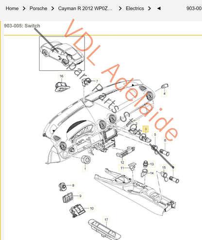 Porsche Cayman Boxster 911 Lock Unlock Switch for Central Locking 98761314301