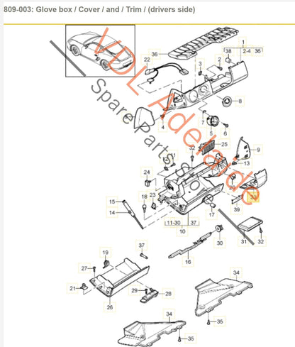Porsche 911 Cayman Boxster Leather Cover Adj Glovebox Trim Panel for Passenger Side RHD Model 99755225502