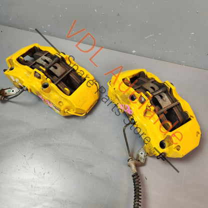 Pair of Yellow 6 Pot Piston Porsche 911 Front Ceramic Brake Calipers PCCB