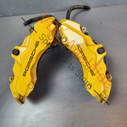 Pair of Yellow 6 Pot Piston Porsche 911 Front Ceramic Brake Calipers PCCB