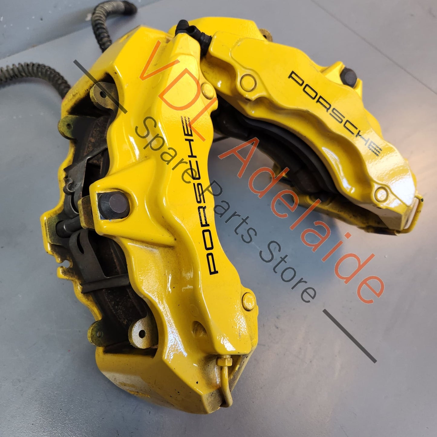 Pair of Yellow 6 Pot Piston Porsche 911 Front Ceramic Brake Calipers PCCB