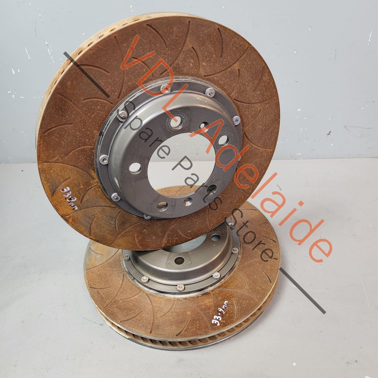 Pair of Brembo Racing 2 Piece Disc Brake Rotors & Hats 350 x 34mm for Iron Conversion from Ceramic PCCB 09930610