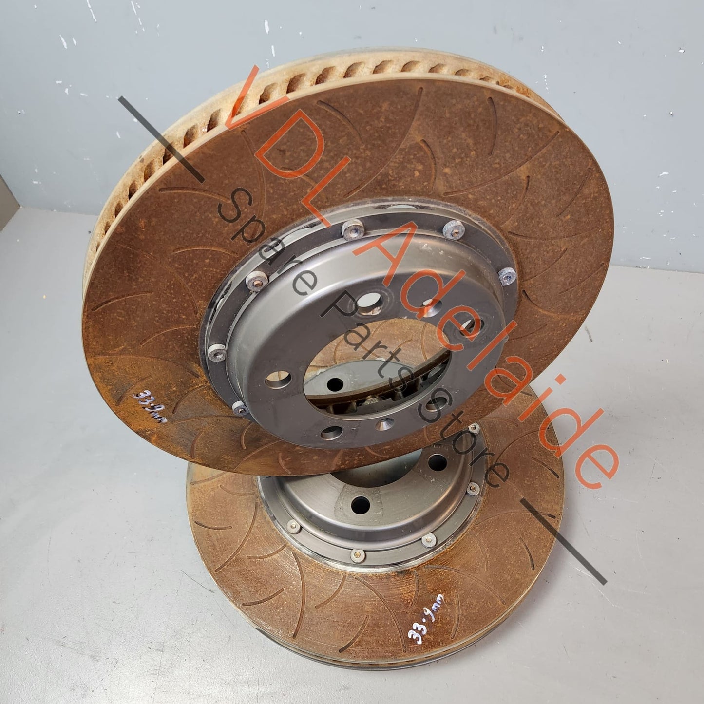 Pair of Brembo Racing 2 Piece Disc Brake Rotors & Hats 350 x 34mm for Iron Conversion from Ceramic PCCB 09930610