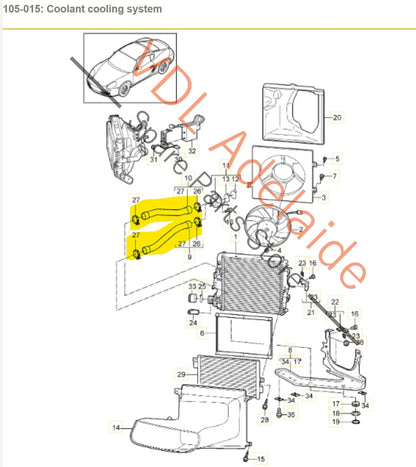 Porsche Cayman R Boxster Right Radiator Coolant Feed Hose Pipe Feed & Return 99710662204 99710662605