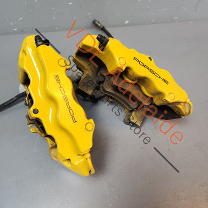 2x Porsche Brembo 4 Pot Piston Ceramic Brake Calipers Rear 911 Cayman Boxster PCCB Yellow