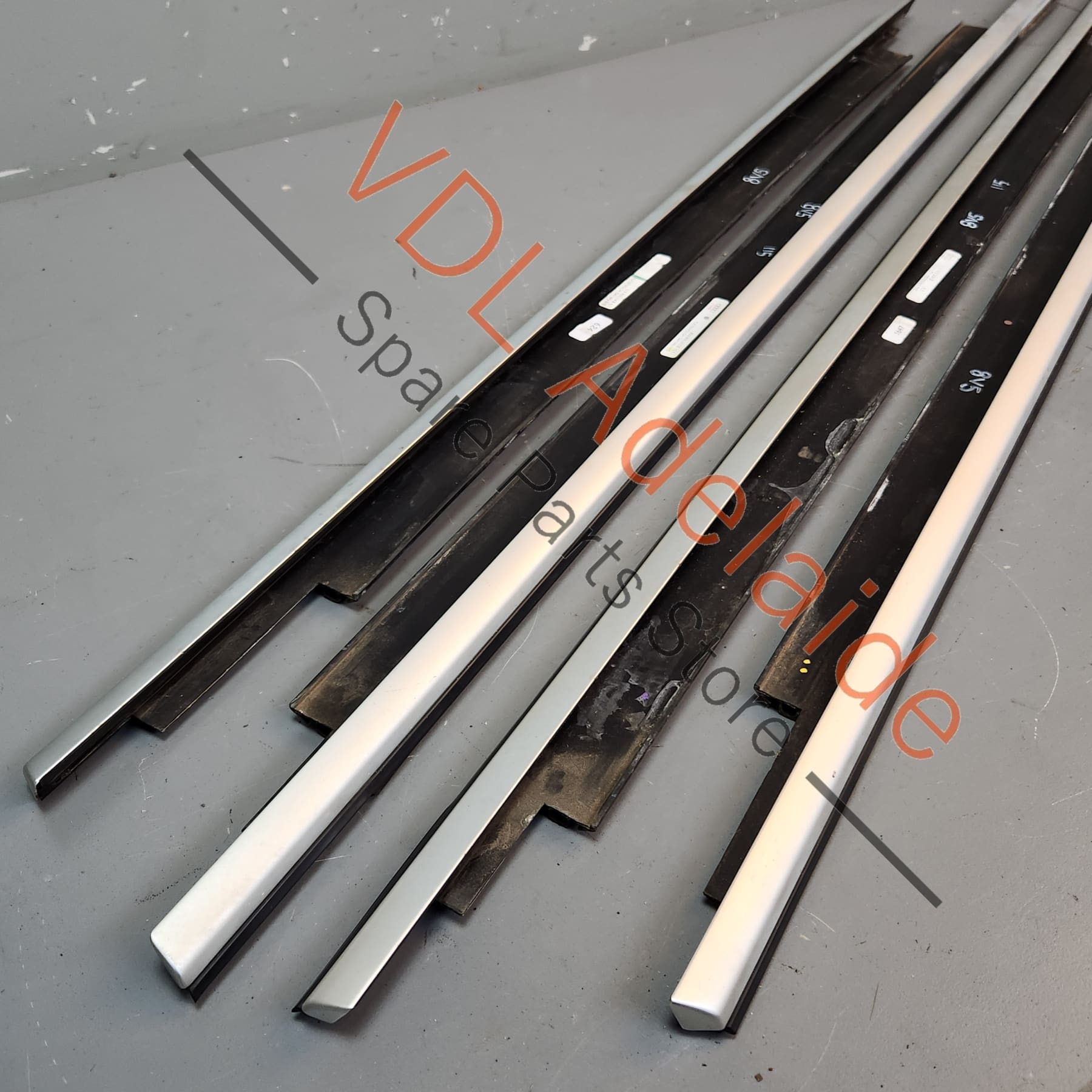 Audi A3 S3 RS3 Exterior Lower Door Window Molding Set Silver Aluminium Matt 8V4853283B