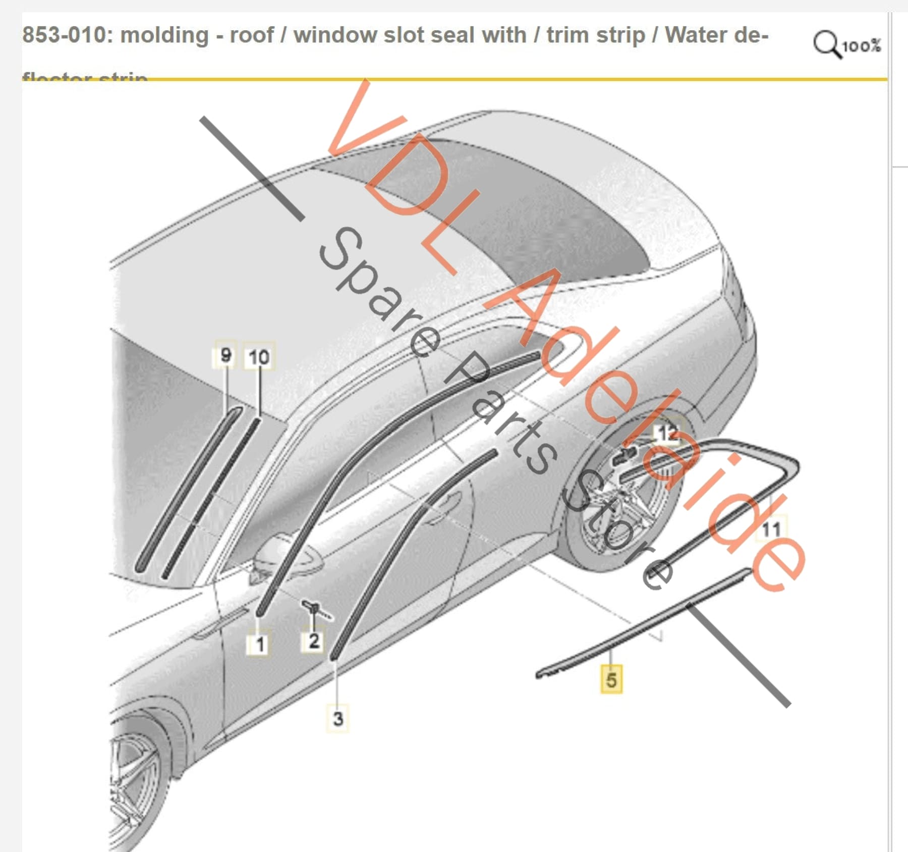 Audi A5 F5 Coupe Left Exterior Lower Window Chrome Moulding 8W6853283C 8W6853283C2ZZ