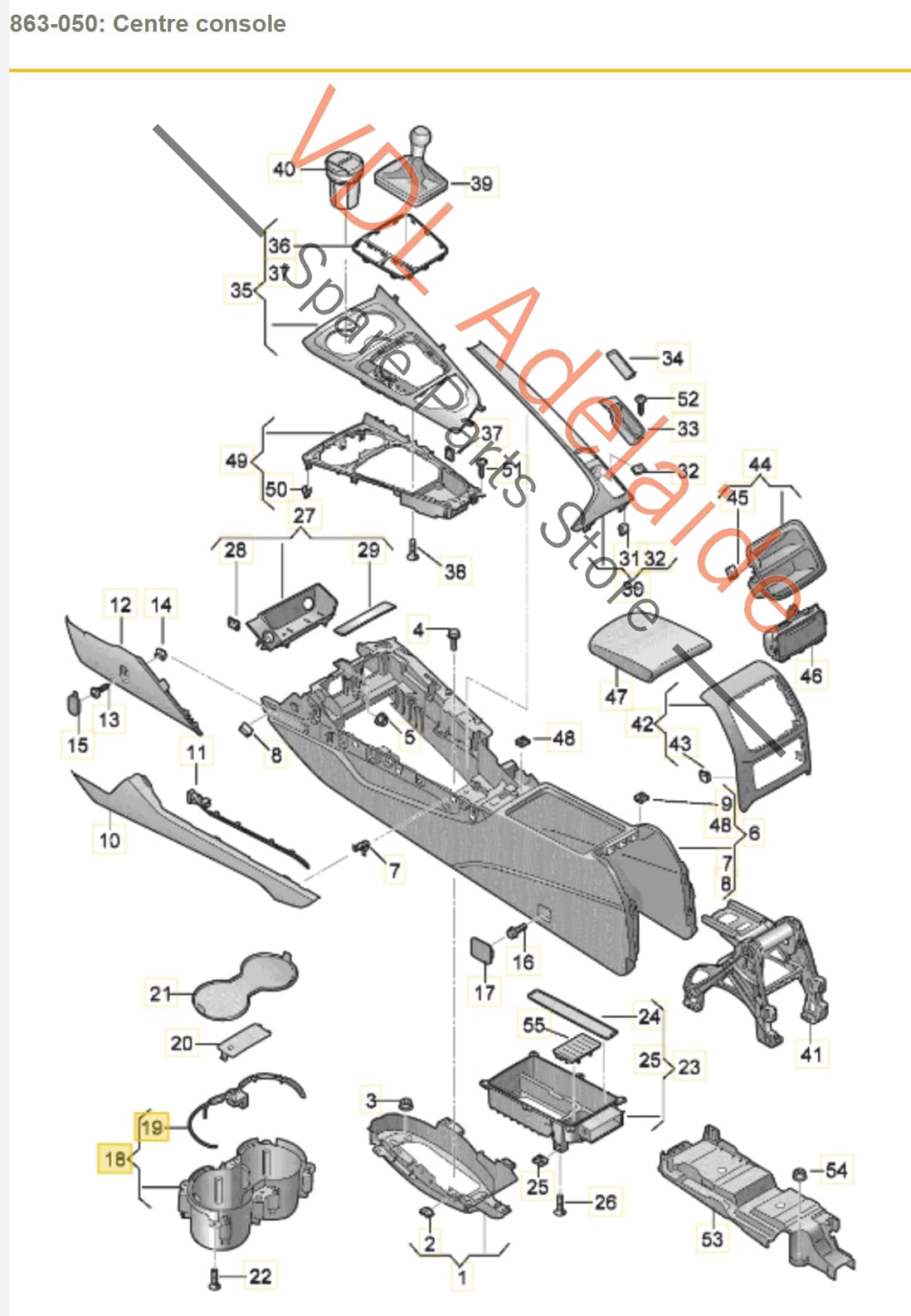 Audi A5 F5 Centre Console Drinks Cup Holder with Fibre Optic Strip Light 8W0862533E6PS