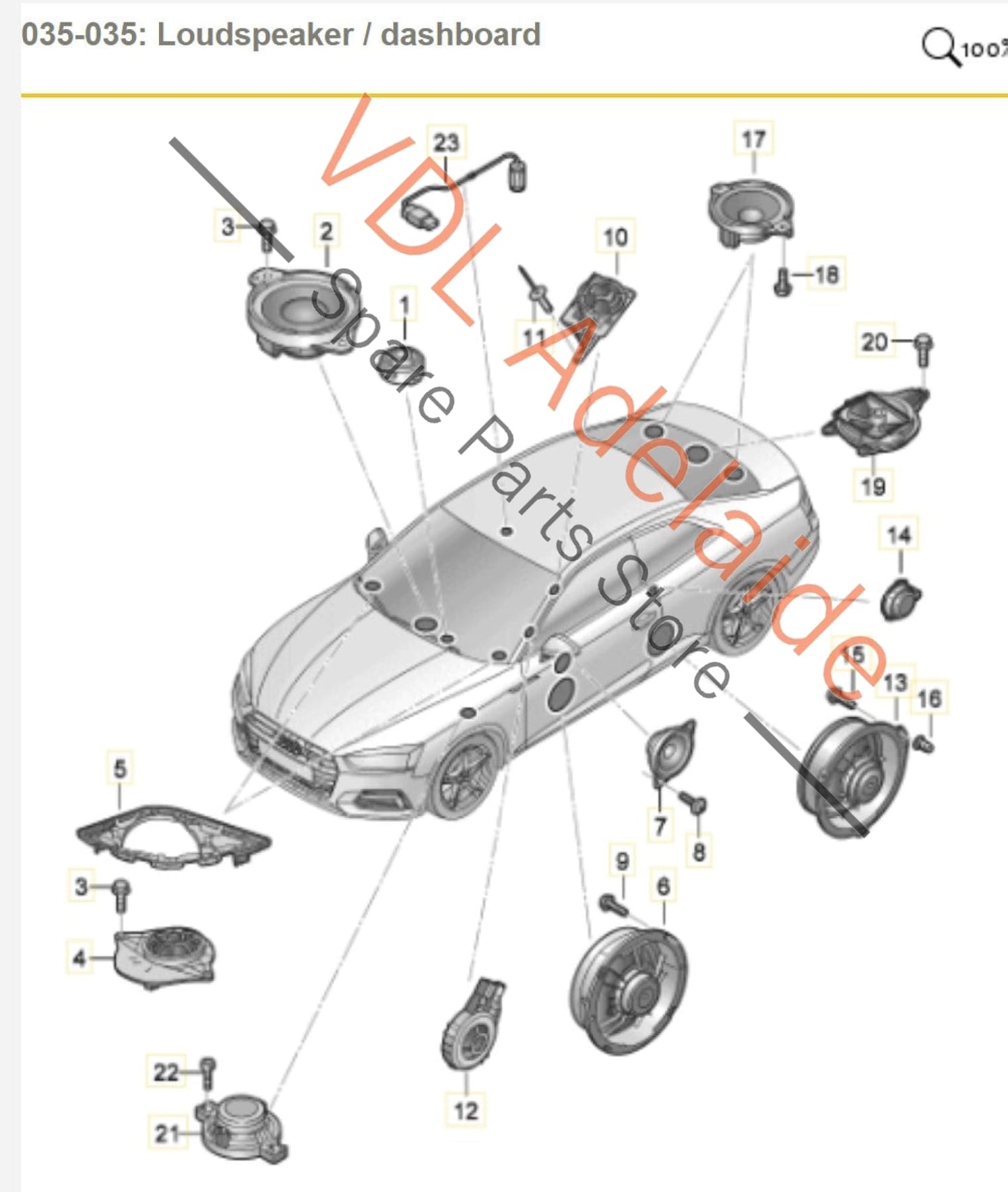 8W6035412A, 8W5035297, 8W6035411A, ,  Audi A5 F5 Premium Audio 19x Speaker B&O Bang Olufsen Speaker Set System