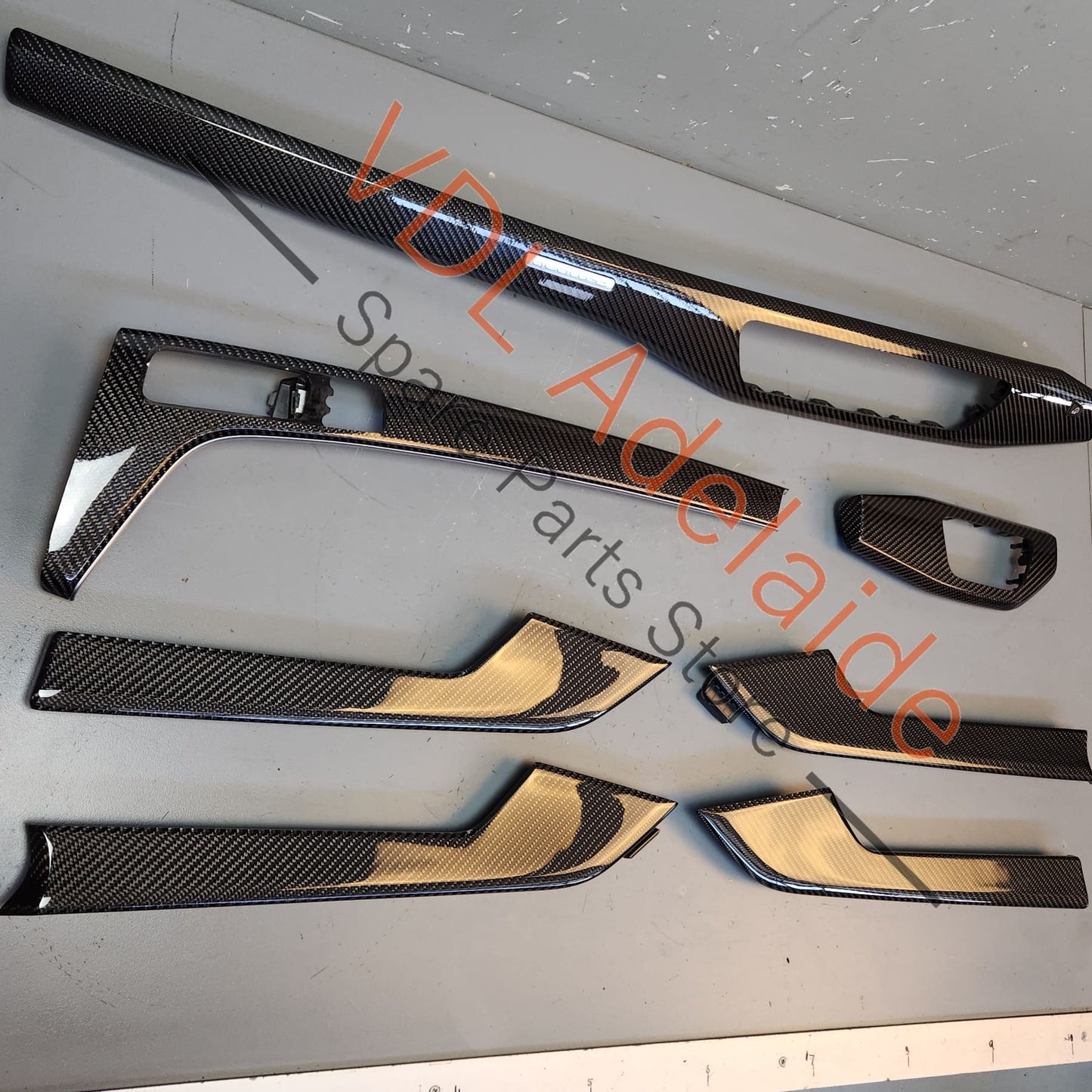 Genuine OEM Audi RS5 Complete Set of Interior High Gloss Carbon Trim Panels 7 Pieces for RHD 8W2853190AE6T3