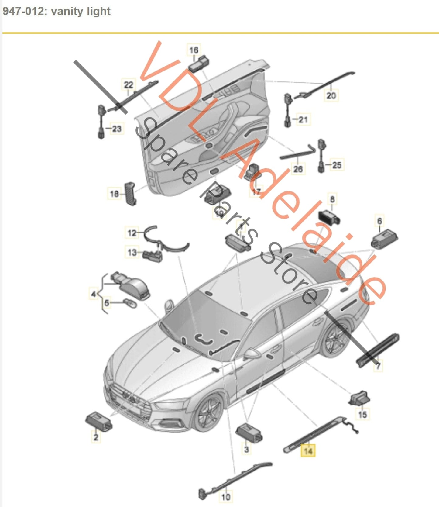 8W0947417C Genuine Audi RS5 F5 B9 Front Illuminated Sill Trim Strips Left & Right 8W0947417C 9B9 8W0947418C 9B9