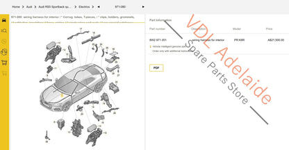 8W2971051 Audi RS5 F5 B9 4dr Sedan Complete Body Wiring Harness Loom Set Interior for RHD 8W2971051