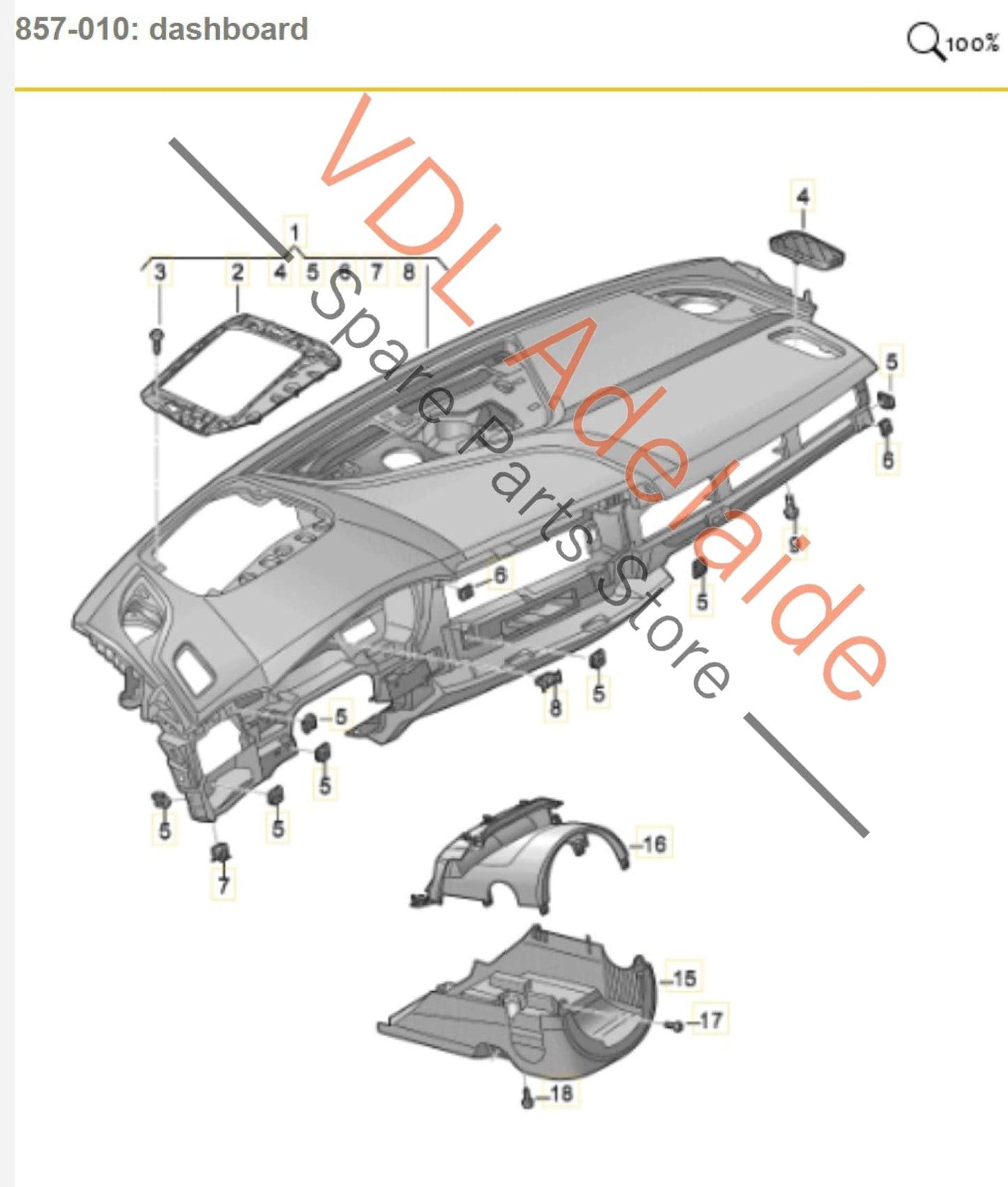 8W2857001J24A Audi RS5 F5 B9 RHD Dashboard with Passenger Airbag