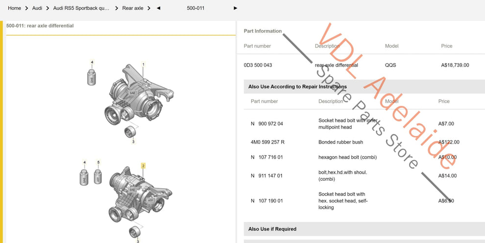 Audi RS5 F5 B9 RS4 B9 Rear Differential 43:11 QQS 0D3500043 – VDL ...