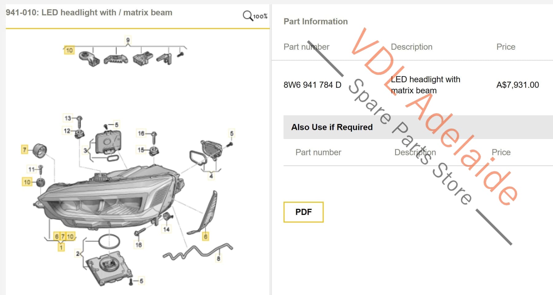 8W6941784D Audi RS5 F5 B9 LED With Matrix Beam Right Side Headlight for RHD Model 8W6941784D