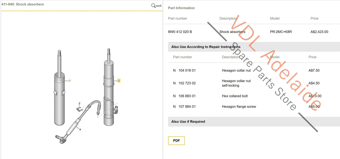 8W0412020B Audi RS5 F5 B9 KYB Variable Dampening Front Right Shock Absorber Damper Suspension 8W0412020B 8W0412024B