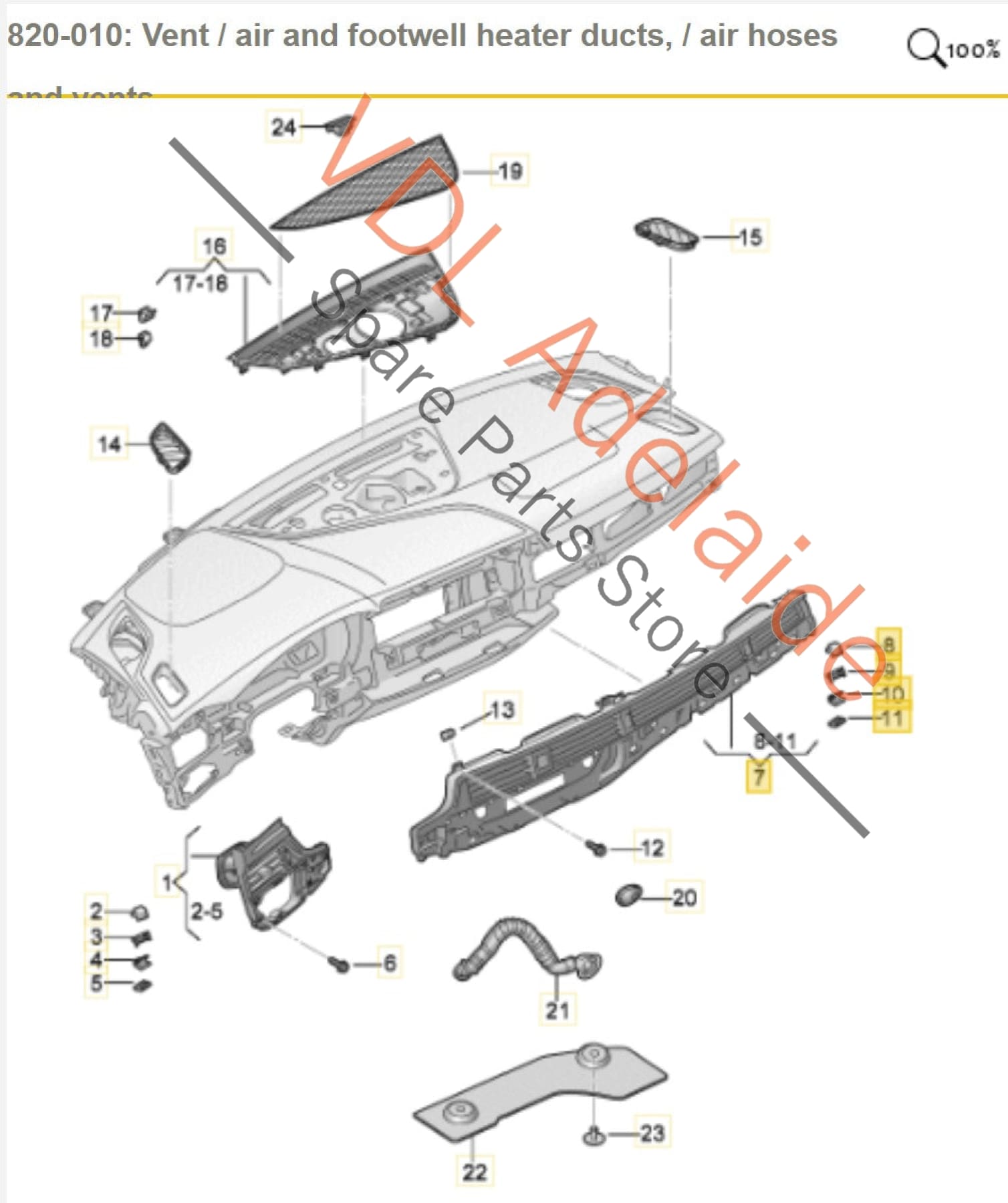 8W2820901B6PS Audi RS5 F5 B9 F5 Centre Dashboard Air Vent for RHD 8W2820901B