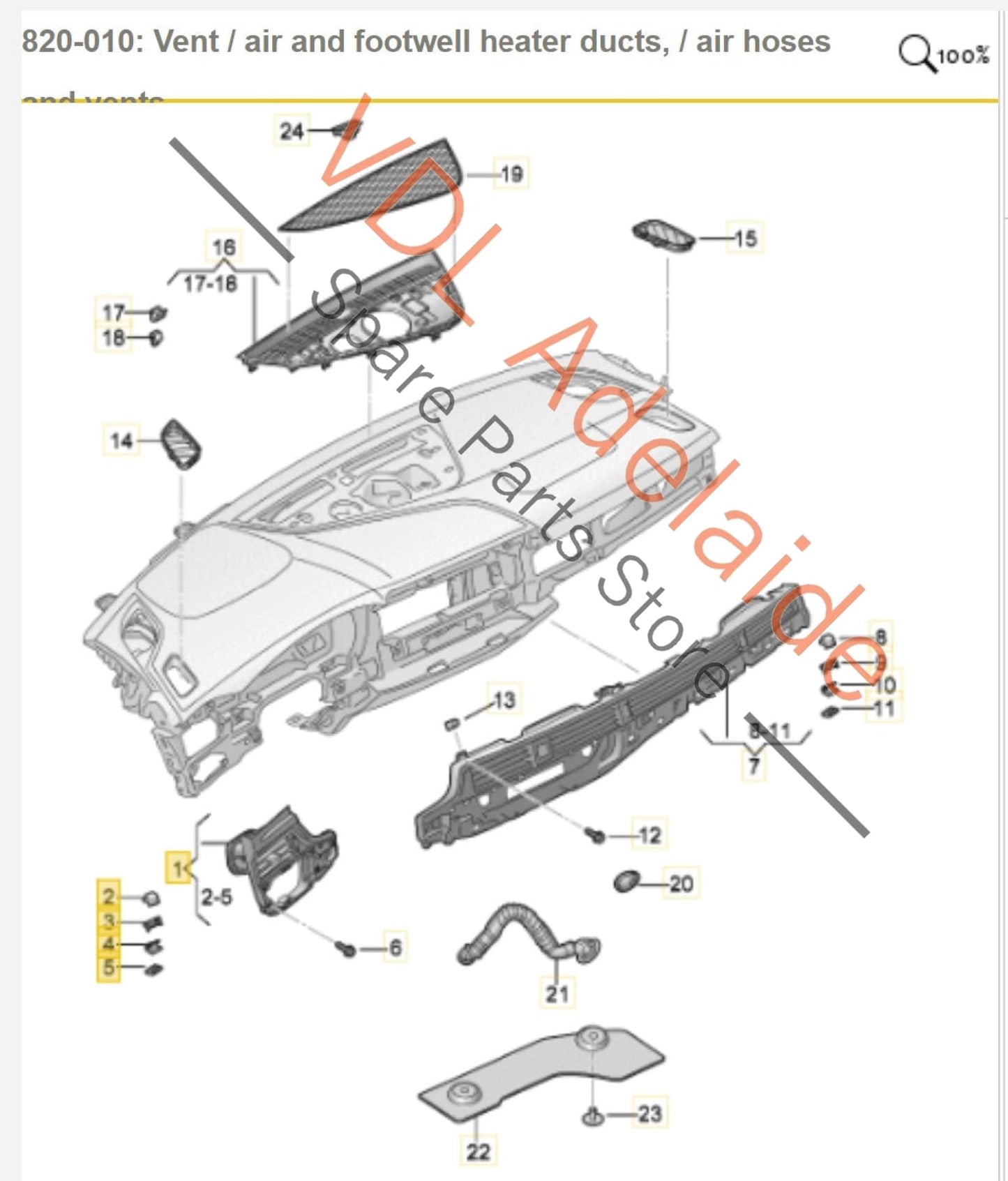 8W2820902B Audi RS5 F5 B9 Right Drivers Side Dashboard Air Vent for RHD 8W2820902B 6PS