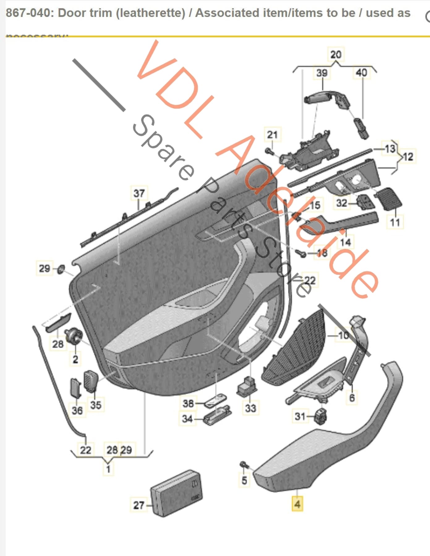 8W0867374B Audi RS5 F5 B9 Black Leather Red Stitch Rear Right Interior Door Handle Trim 8W0867374B