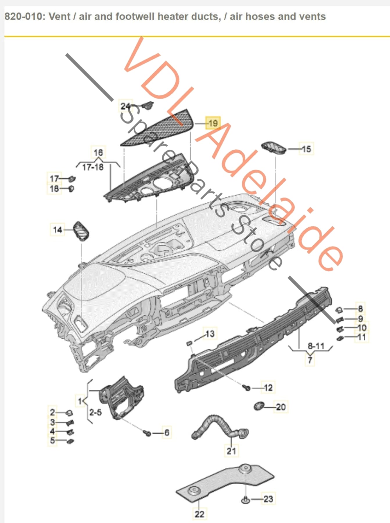 8W2819636 Audi RS5 F5 B9 Centre Dash Vent Trim Grille for RHD 8W2819636