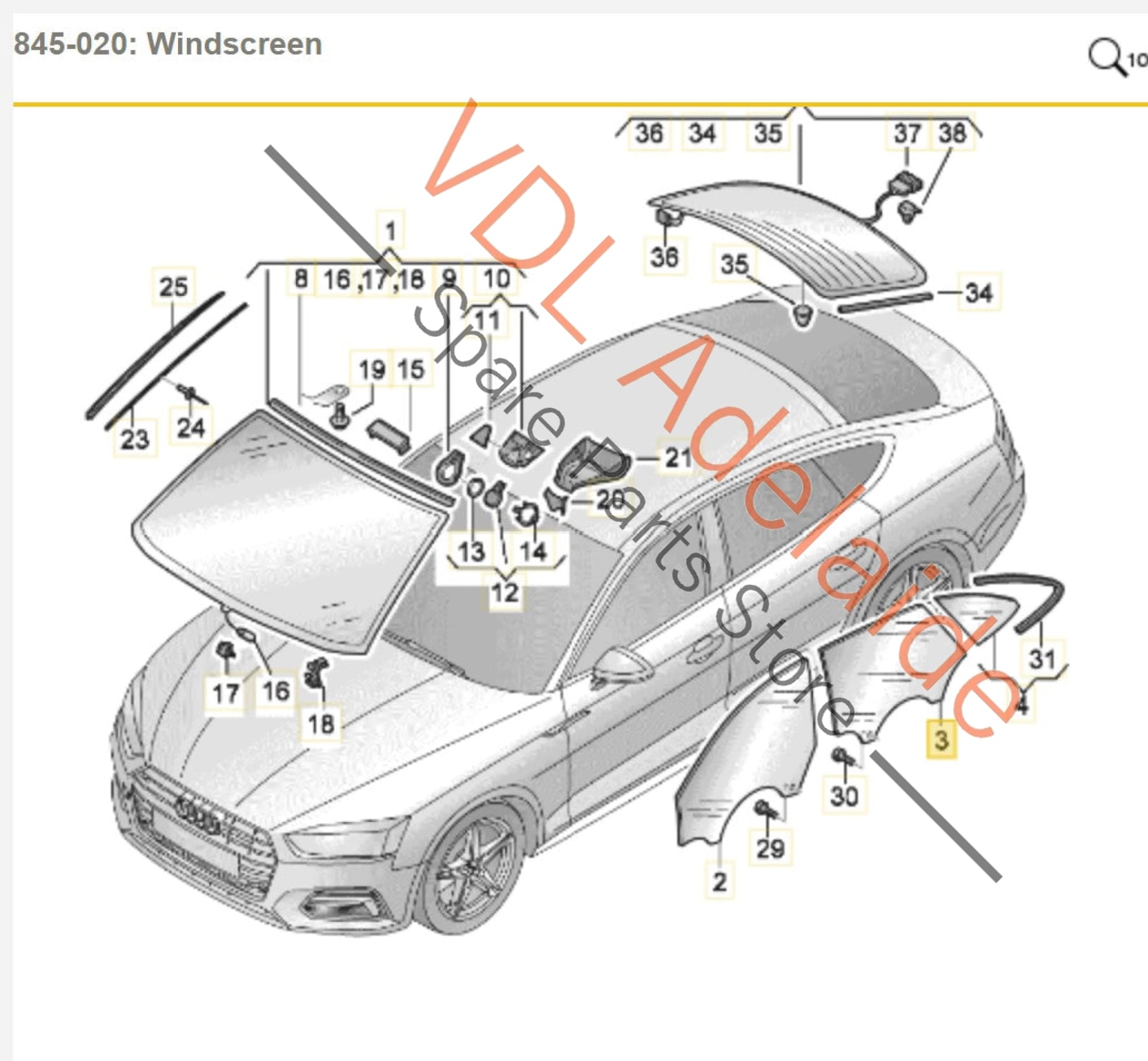 8W8845206A Audi A5 S5 RS5 F5 B9 Rear Right Dark Tinted Glass Side Window 8W8845206A