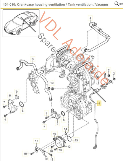 9A111009302 9A111009304  Porsche Crankcase Breather Hose with Solenoid 9A111009302