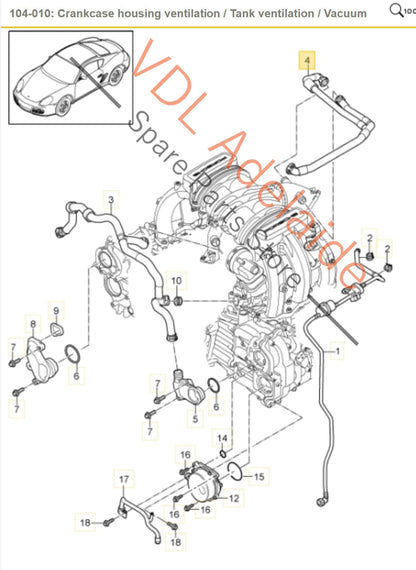 9A110752001   Porsche Cayman 987 Crankcase Breather Hose Pipe 9A110752001