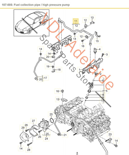 9A111009201 9A111009203 9A111009202 Porsche High Pressure Fuel Line Stainless Steel 9A111009201