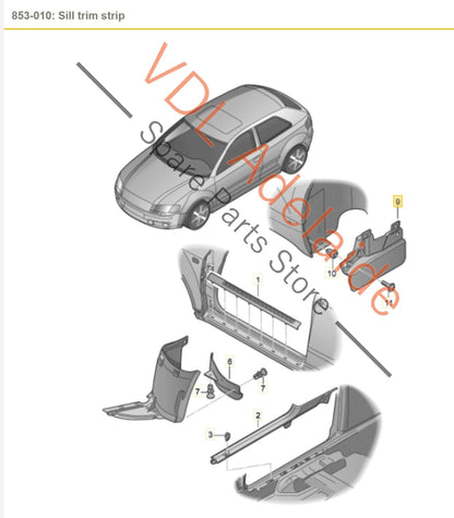 8P0853833C 8P0853833 Audi A3 S3 8P Left Rear Mud Flap 8P0853833C