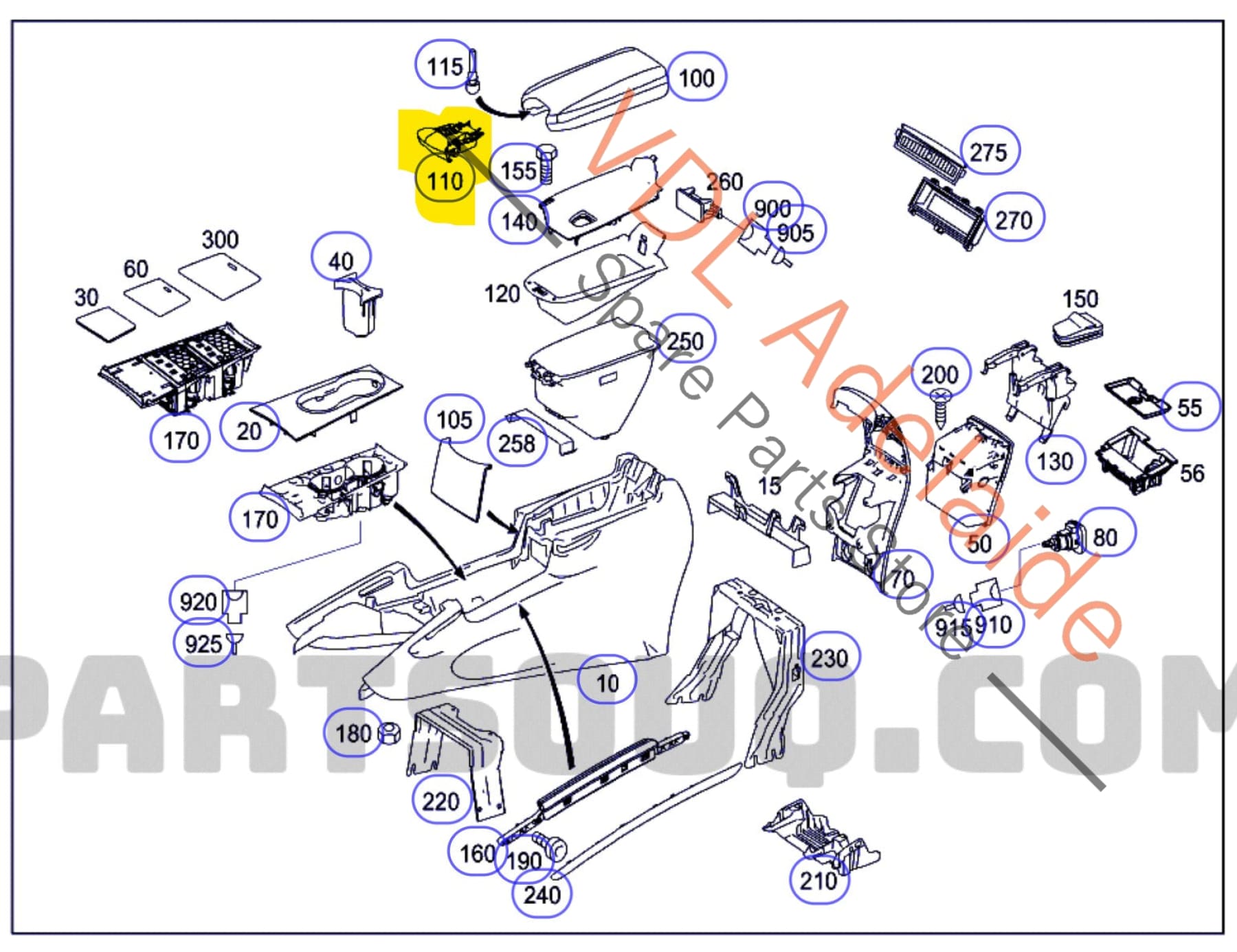 A1646800884    Mercedes W164 Centre Console Armrest Latch Release Button A1646800884