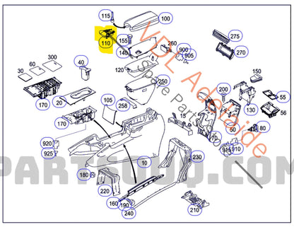 A1646800884    Mercedes W164 Centre Console Armrest Latch Release Button A1646800884