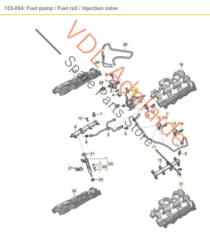 06M127503S, 059906054K, 059906054L, ,  Audi RS4 RS5 11 BAR Fuel Pressure Sensor w Supply Line 06M127503S 059906054K 059906054L