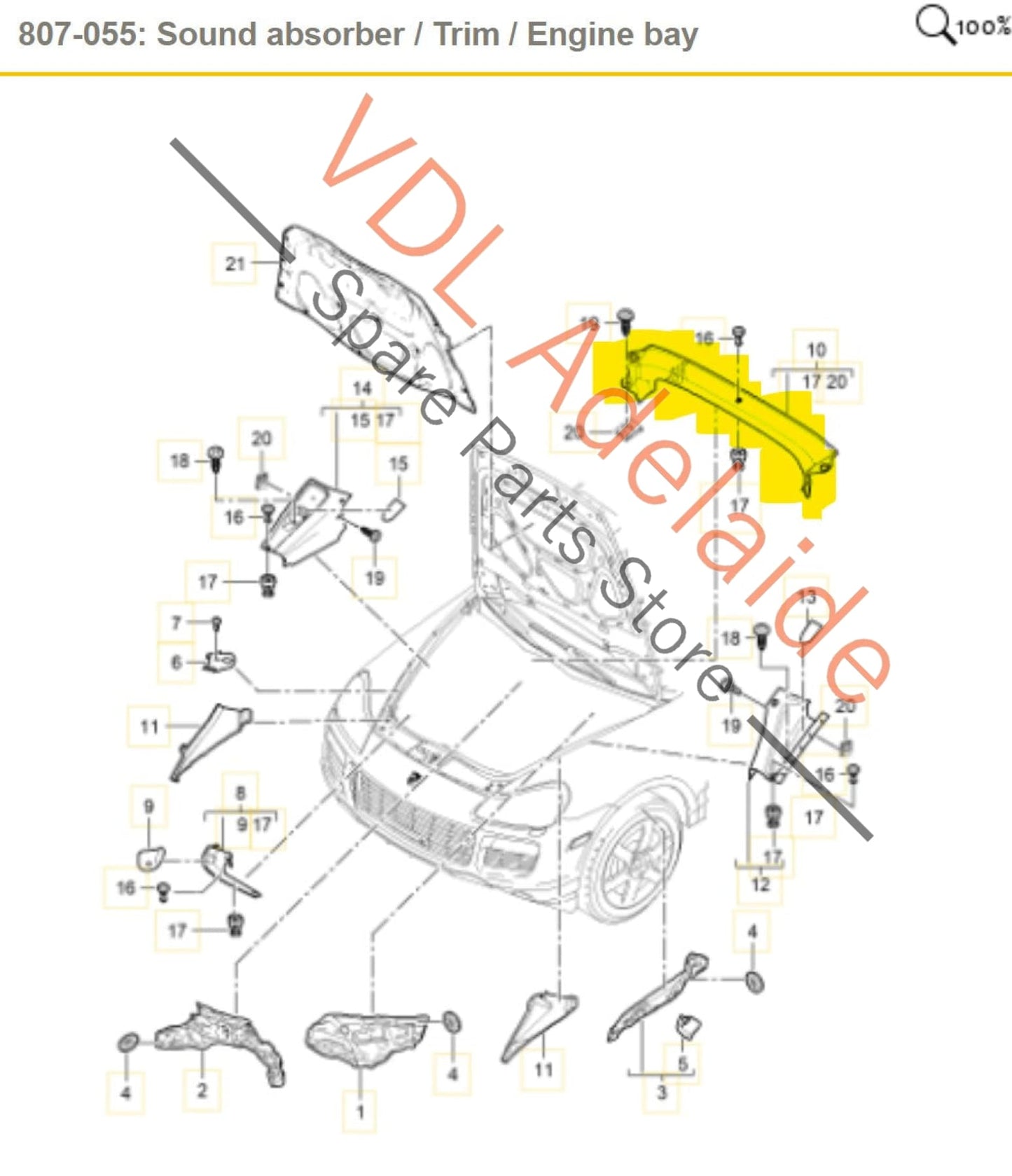 955504503029B9, 9555045030101C, , ,  Porsche Cayenne 955 957 Engine Bay Trim Rear 955504503029B9