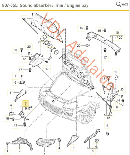 95550428300 7L5805286D 955504283009B9  Porsche Cayenne 955 957 Engine Bay Trim Right Front 95550428400 9B9