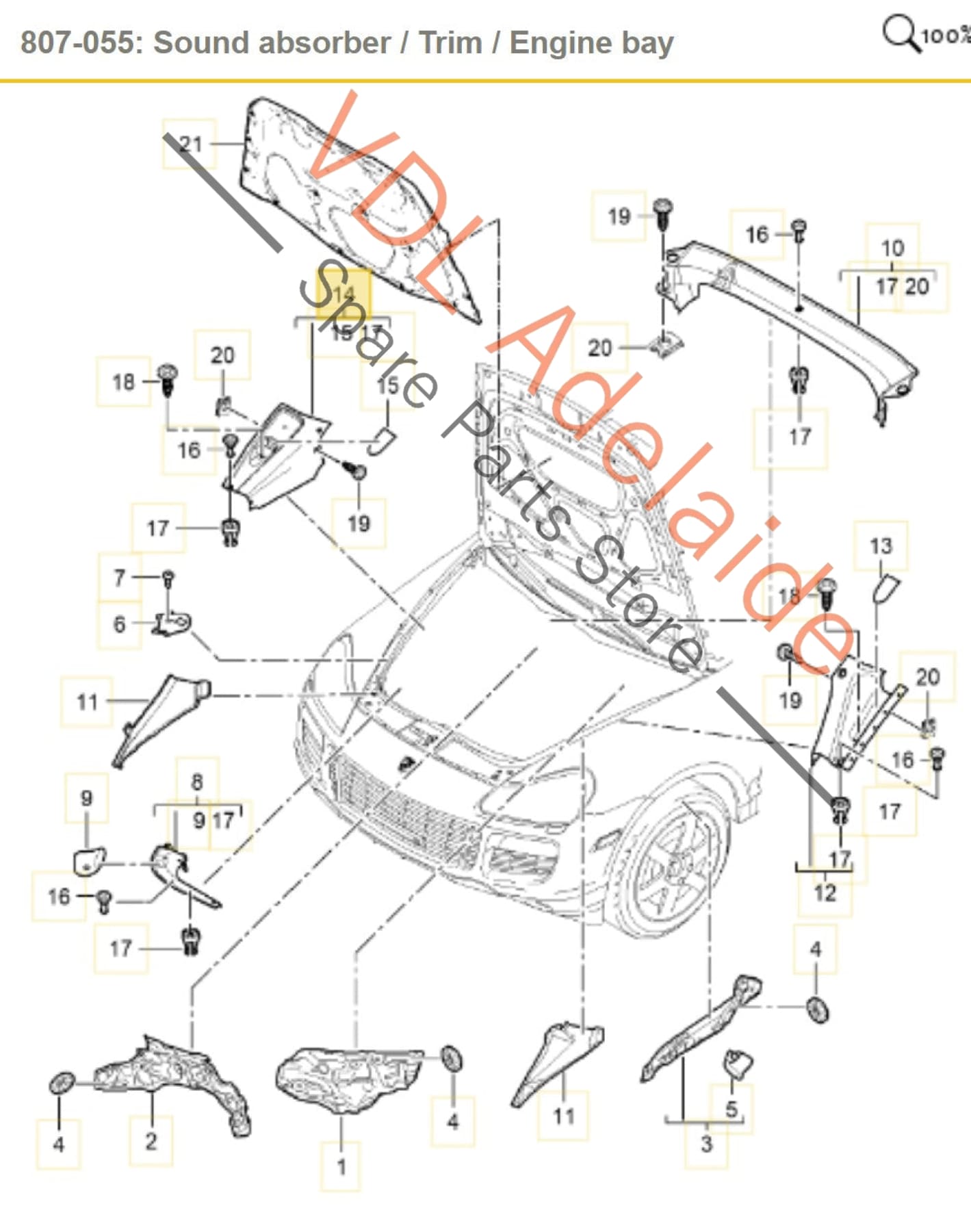 9555044440201C, 7L5806584, 955504444029B9, ,  Porsche Cayenne 955 957 Engine Bay Trim Right Rear 95550444402 01C 95550444402 9B9 7L5806584