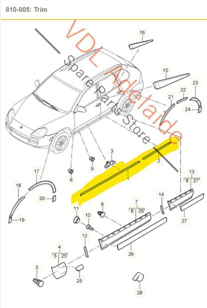 7l0853537, 9555593030201C, , ,  VW Touareg Porsche Cayenne Plastic Door Opening Entry Sill Trim Strip Front Left 7l0853537 95555930302 01C