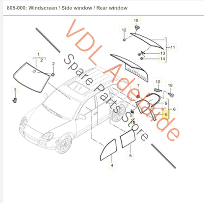 95554338200XX2, , , ,  Porsche Cayenne 9PA Rear Right C Pillar Back Window Trim Rear Quarter 95554338200 XX2