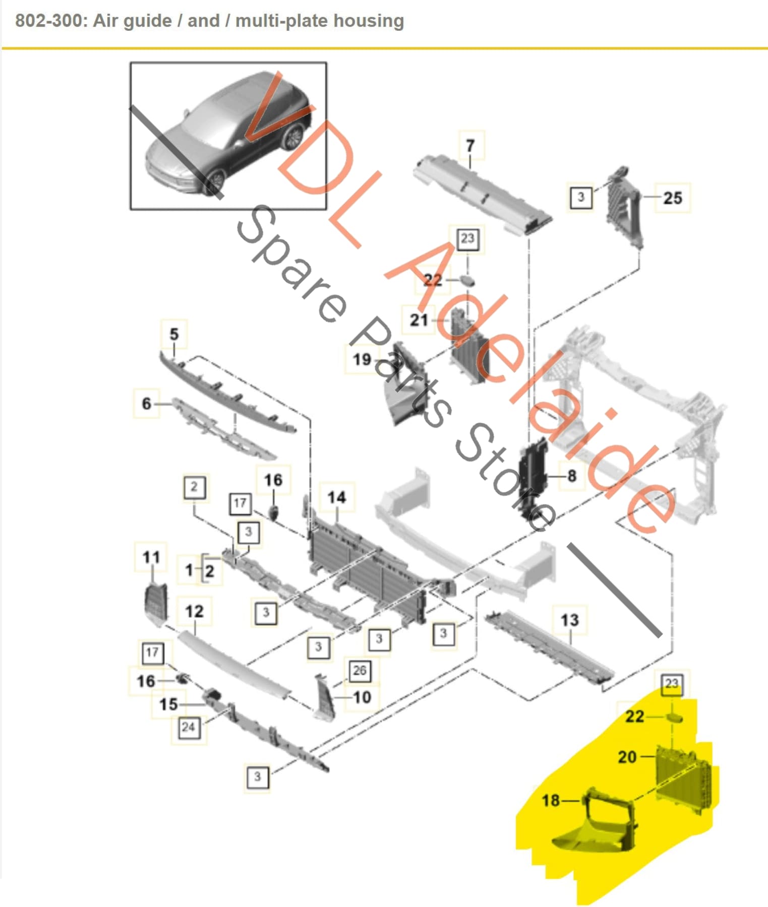 9Y0122355D 9Y0117335A 95B965501T Porsche Cayenne E3 9YA 9YB Left Side Air Duct for Intercooler Radiator 9Y0117335A OK1 9Y0122355D OK1 95B965501AB