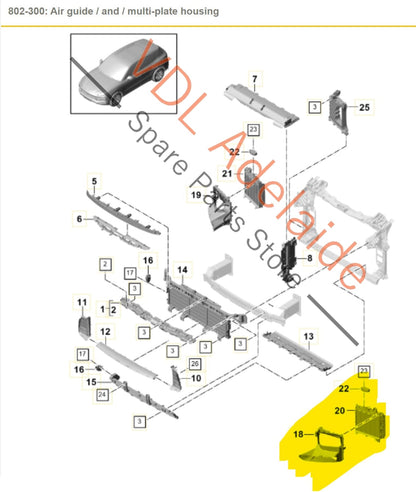 9Y0122355D 9Y0117335A 95B965501T Porsche Cayenne E3 9YA 9YB Left Side Air Duct for Intercooler Radiator 9Y0117335A OK1 9Y0122355D OK1 95B965501AB