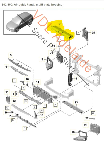 9Y0121673C   Porsche Cayenne E3 9YA 9YB Front Radiator Support Air Guide 9Y0121673C