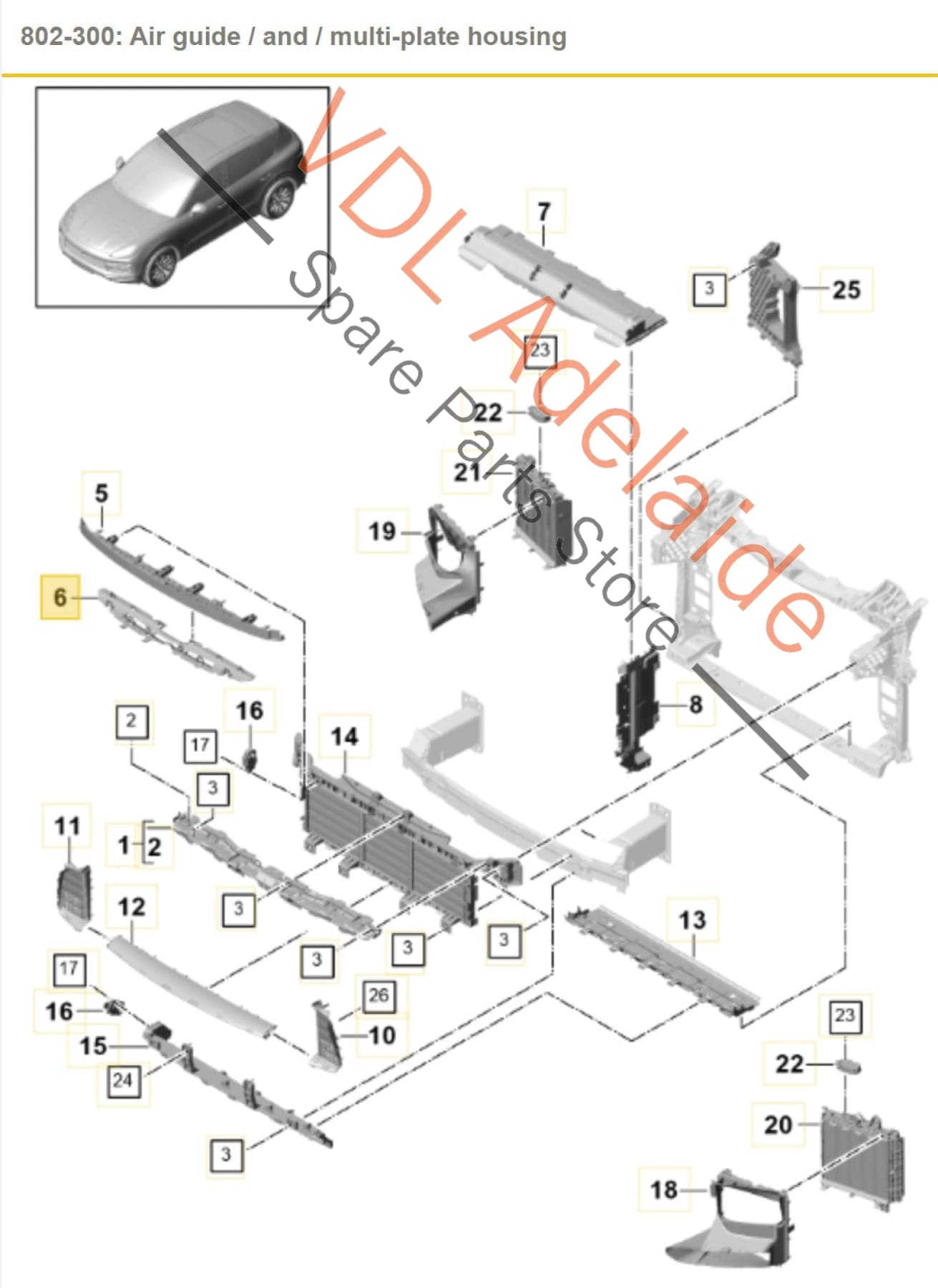 9Y0129251B 9Y0129251D  Porsche Cayenne E3 9YA 9YB Front Radiator Support Air Guide 9Y0129251B