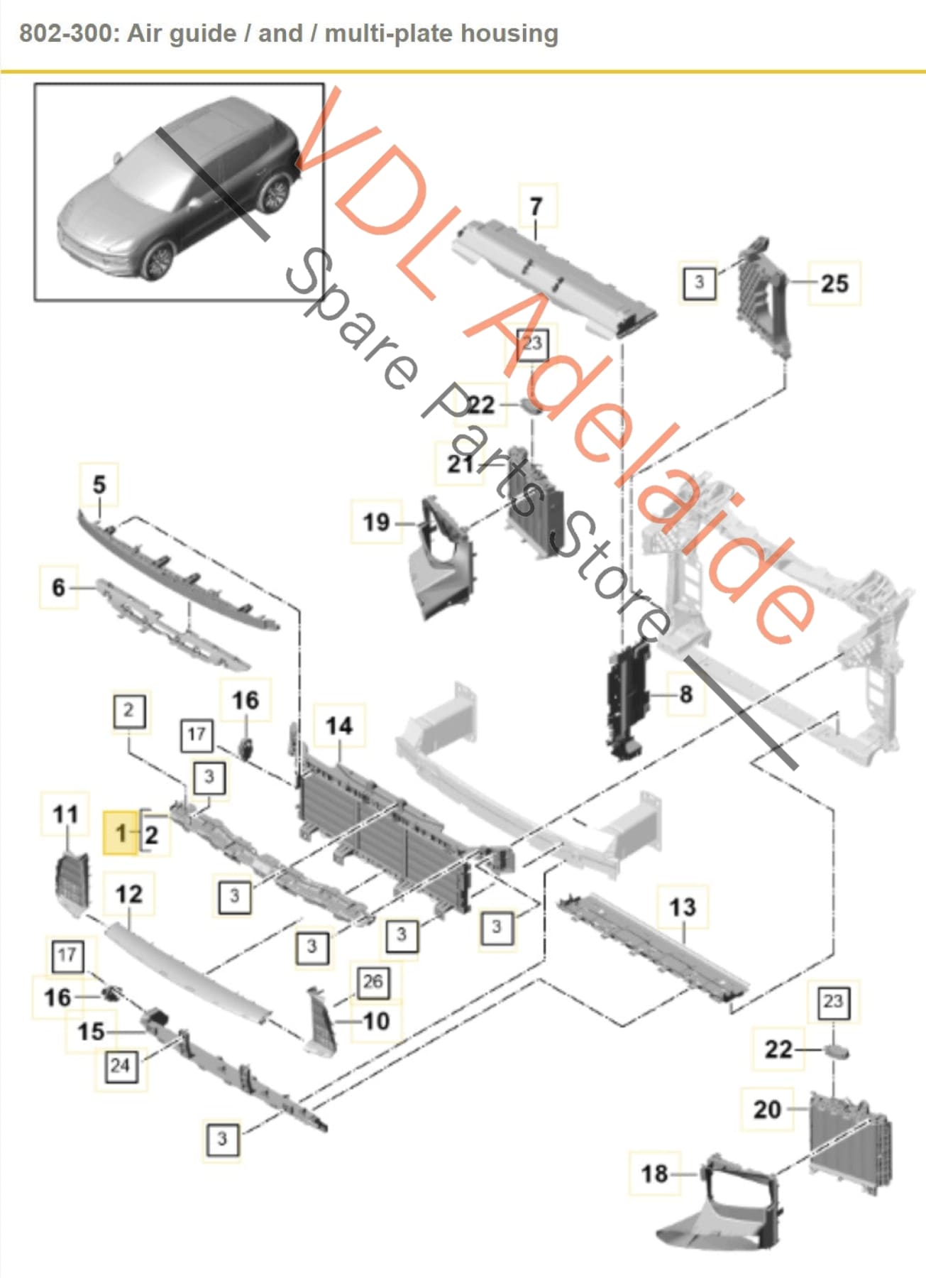 9Y0805015C 9Y0805015B  Porsche Cayenne E3 9YA 9YB Front Lower Radiator Support Air Guide 9Y0805015C